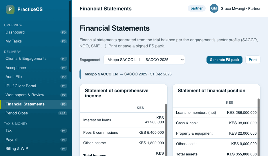 Generated SACCO financial statements